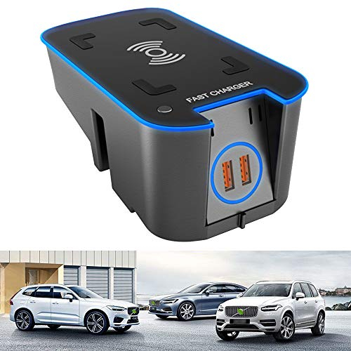 Braveking1 Kabelloses Auto Ladegerät für Volvo XC90 XC60 S90 V90 V60 S60 2019 2020 15W QC3.0 Schnell-ladegerät mit 2 18W USB-Anschlüssen Volvo Center Console-Zubehörfeld für iPhone Samsung Huawei