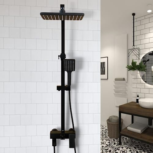 ZIK Colonna Doccia Saliscendi con Miscelatore Multi-Funzione, Regolabile, in Ottone Acciaio Inox - Nero Opaco