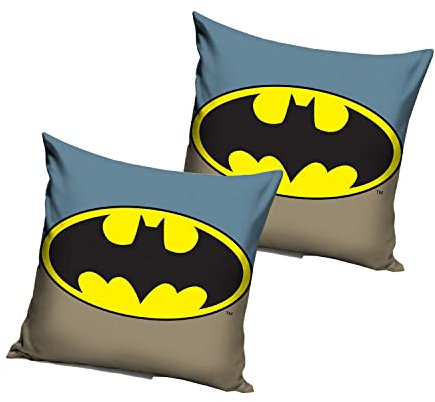lau-fashion 2er Set Batman Kissenbezug Schwarz Erwachsene Kinder Bett Sofa Logo 40cm x 40cm Motiv 1