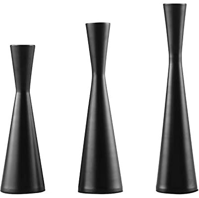 Sequpr Kerzenständer Schwarz 3er Set, Kerzenständer für Stabkerzen, Esstisch Metall Deko Kerzenhalter, Vintage Kerzenleuchter für Hochzeit Tisch Wohnzimmer Party 19/22/27cm