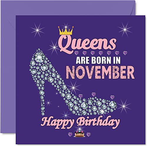 Geburtstagskarten Frauen – Queens Are Born In November – Happy Birthday Cards Ehefrau Freundin Mutter Tochter Schwester Oma Tante Großmutter Freund 145 mm x 145 mm humorvolle Grußkarten Geschenkideen
