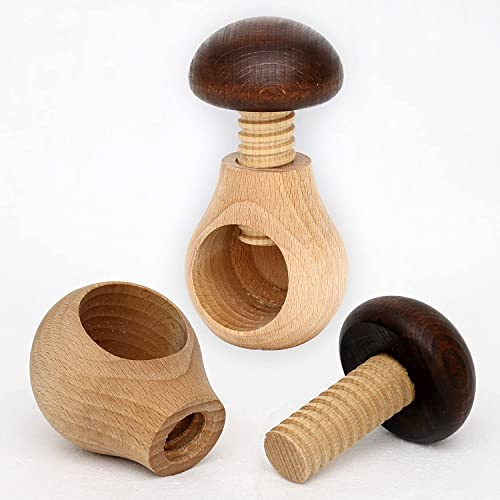 PnL Casse-noisette en bois – Casse-noisette champignon – Lot de 2 casse-noisettes en bois à tourner – Casse-noisettes en bois naturel à visser – Parfait comme décoration de Pâques – Casse-noix en bois