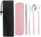 Stainless Steel Cutlery Set with Case, TWUTGAYW Portable Travel Lunch Utensils, Reusable Fork Spoon Knife Chopsticks Set for Office School Travel Camping Picnic Adults Daily Use (Pink, Silvery)