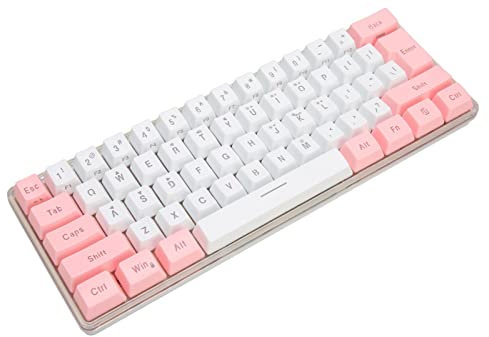 Jectse Mechanical Gaming Keyboard, 61 Keys Wired Gaming Keyboard with 8 Lighting Modes and 5 Brightness, Ergonomic Computer Keyboard for PC Gamer (White Pink)
