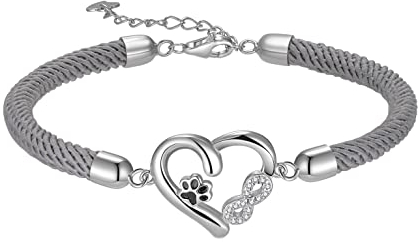Bellrela Damen Armbänder Silber 925 Hundepfotenabdruck Unendlichkeit Herz Seil Armkette für Frauen(Hellgrau)