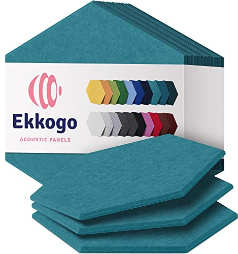 Ekkogo Acoustic Panels 12-Pack Soundproof Wall Panels 12X10.4X0.4 Sound Panels High Density Sound Dampening Panels - [Light Turquoise Hexagon]