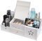LEcylankEr Cosmetic Organizer, Schminktisch Organizer mit Spiegel, Multifunktionaler Desktop Kosmetik Organizer, Weiß Make up Organizer mit Schublade für Schlafzimme/Badezimmer (Quadratischer Spiegel)