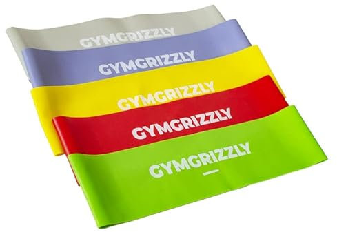 GYMGRIZZLY® Miniband 5er-Set inkl. Tragetasche, Fitnessbänder, Widerstandsbänder aus Natural Latex, Gymnastikband, Loop Band für Muskelaufbau, Yoga, Pilates, Fitness, Sport, Klimmzug