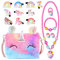 OSDUE Einhorn Handtaschen, Schmuckset für Mädchen, Unicorn Kette Halskette Armband Ring Schmuckset, für Party Dress Up Geschenk (16 PCS)