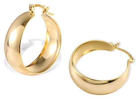 Gold Earrings for Women, Large Wide Hoop Earrings Hypoallergenic Large Hoop Earring Chunky Wide Huggie Hoops Earring Lightweight Thick Hoops Women Girls