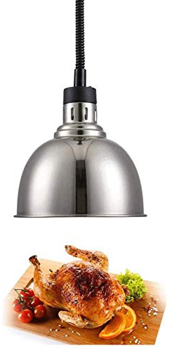 Essen Heizlampe, Buffet Server Heizung Grilllampe Einstellbare Länge 60-150cm 25cm großer Lampenschirm für Buffet-Restaurant, Silber Dekoration