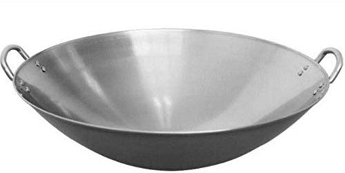 ZAANU Wok, Iron Wok Performance Wok Orecchie Iron Wok con Due Manici Non Rivestito,46CM (43cm)