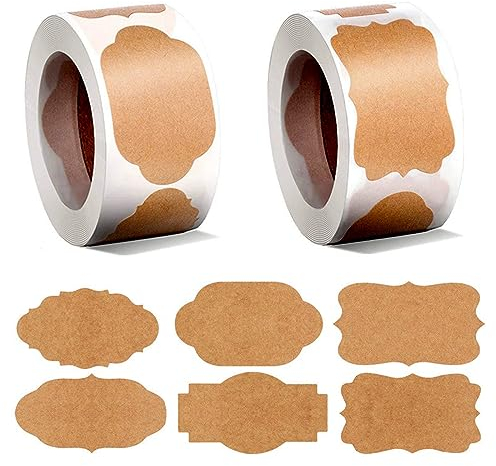 600 Stück Kraft Beschriftung Aufkleber zum Beschriften,Etiketten Selbstklebend zum Beschriften, Aufkleber Marmeladengläser Selbstklebende Etiketten,Klebeetiketten für Geburtstag, Weihnachten(2 Rollen)