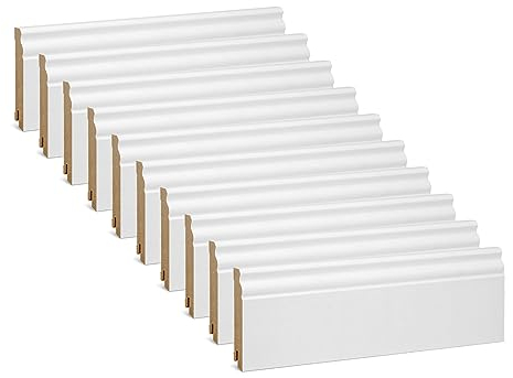 KGM Vorteilspack - Hamburger Sockelleiste Altberliner Profil – Weiß folierte MDF Fußbodenleiste – Maße: 2400 x 19 x 100 mm (20 St. / 48 Meter)