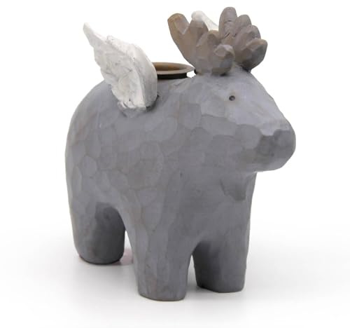 Mea-Living Kerzenhalter Hirsch MIT FLÜGELN für Stabkerze, grau/weiß, 15 cm - Shabby chic Rentier-Kerzenhalter, Geschenkidee für Freundin