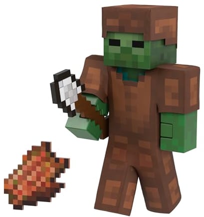 Mattel Minecraft - Zombi Livello Diamante, action figure alta 14 cm con design pixelato e 4 accessori inclusi, personaggio dal videogioco da collezione, giocattolo per bambini, 6+ anni, HTM05