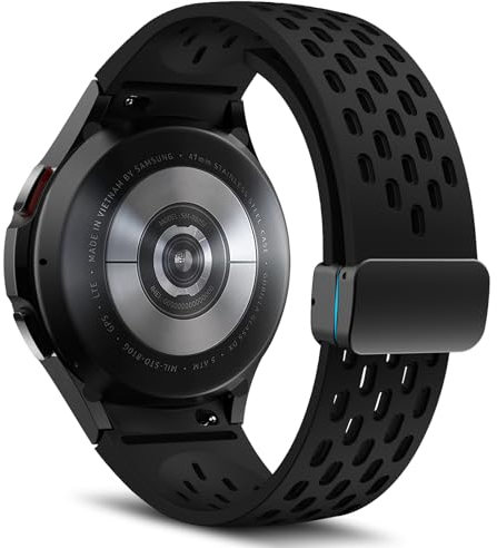 MaEiol 20mm Cinturino per Samsung Galaxy Watch FE/Galaxy Watch 7/6/5/4 40mm 44mm /Galaxy Watch 6 Classic 43mm 47mm, Cinturino Magnetico Silicone Traspirante Ricambio per Galaxy Watch 5 Pro 45mm - Nero