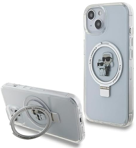 Karl Lagerfeld KLHMP14SHMRSKCH Hülle für iPhone 14/15 / 13 6.1 Weiß hardcase Ring Stand Karl&Choupettte