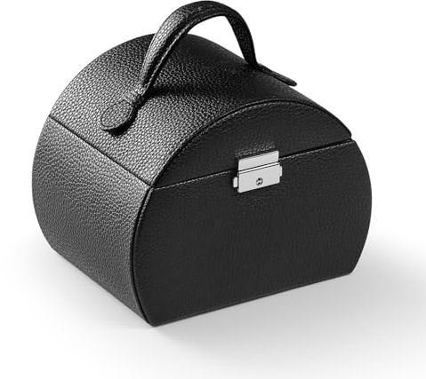 Vee Schmuckkästchen Mädchen, Schmuckschatulle Leder mit Spiegel, Schmuckkasten mit Schubladen, Schmuckbox für Ohringe, Halsketten, Armbänder und Uhren (Schwarz)