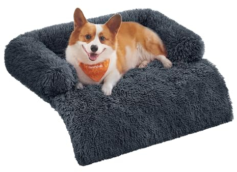 Feandrea FluffyHug Hundebett Plüsch, Hundedecke Sofa, Sofaschutz Hund, Hundekissen, Größe L, für mittelgroße Hunde, 95 x 85 x 16 cm, dunkelgrau PGW222G02
