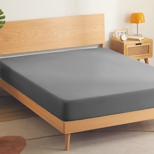 SONIVE Spannbettlaken Elastisches Betttuch,30 cm Tiefe Tasche, Gebürstete Jersey Polyester,hautsympathisch, Atmungsaktive,Bügelbar,Dunkelgrau,160x200cm