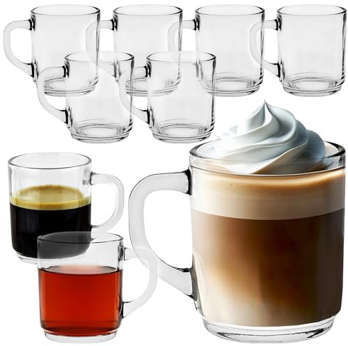 My-goodbuy24 Teegläser mit Henkel, 6er Set Gläser, Kaffeegläser 250 ml, Trinkgläser, Perfekte Größe für Tee, Kaffee, Wasser, Eistee, Saft, Glühwein, Kalte und Heiße Getränke, stapelbares