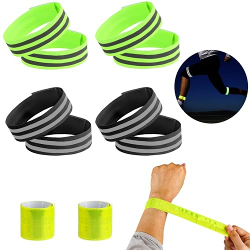 AILUYA 8 Stück Hosenklammer Fahrrad, Reflektorband Fahrrad Elastisch mit 2 Reflektoren Schnapparmband, Hosenschutz Fahrrad mit Klettverschluss, Reflektierende Bänder für Radfahren Joggen