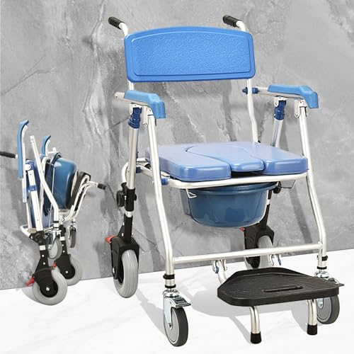 VFDZ Chaise de Douche Pliante à roulettes, Chaise Percée à roulettes, Fauteuil Roulant Douche avec Accoudoirs et Repose-Pieds Pliable, Chaise Roulante pour la Douche pour Personnes Âgées
