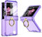 Jusy For Samsung Galaxy Z Flip 6 Case, 5G Clear Case with Hinge Protection, Built-in Back Screen Protector & Ring Kickstand, Full Body Rugged 4 Corner Airbags Shockproof Protection Cover, Purple