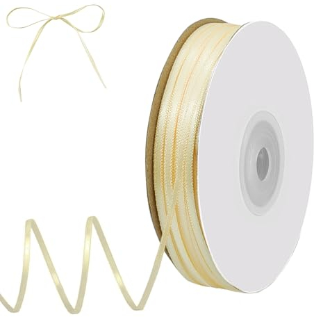 qingmeng Satinband Creme, 91m Geschenkband Beige Breit, 3mm Schleifenband Creme, Geschenkband Hochzeit Stoff, Beige Geschenk Band Geschenkbänder für Taufe Geburtstag Deko Geschenkverpackung