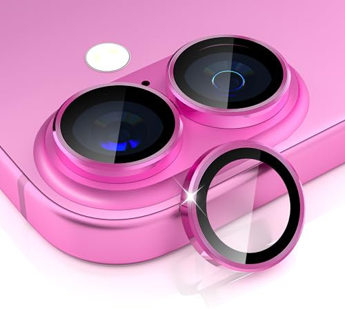 CloudValley for iPhone 16 /iPhone 16 Plus Camera Lens Protector, [1 Second Installaion] Ultra-HD Tempered Glass Cover, [Case-Friendly] Metal Lens Screen Protective Ring Accessories,Pink