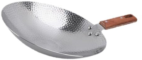 PRETYZOOM Padella Wok in Acciaio Inox Antiaderente Manico in Legno Per Una Presa Comoda
