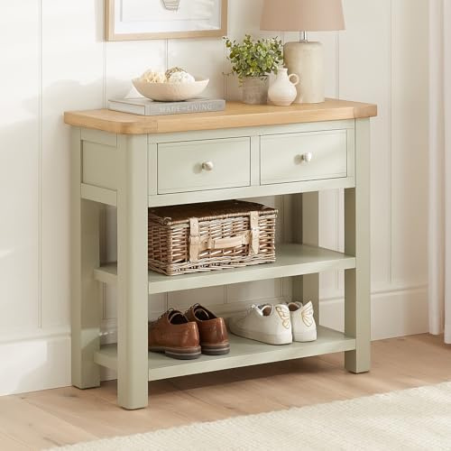 The Furniture Market Marbury Sage Green | Painted Hall Console Table | Wooden Entryway Table with Drawers & Shelves | Premium Craftsmanship | Assembly Required | H 770 x W 850 x D 350mm