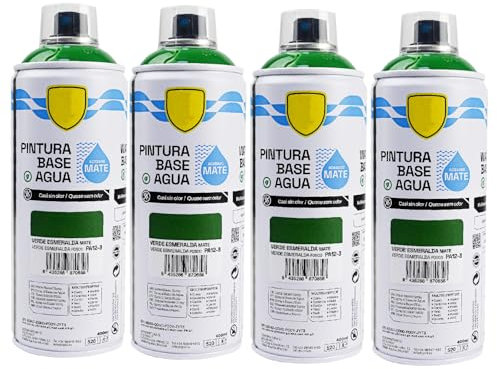 various - Pintura Spray Base Agua 400ml,Ecológica y Sin Olor,Para Muebles,Metal,Plástico y Madera,Colores Duraderos,Cobertura Uniforme - Verde Esmeralda Mate,4 unidad