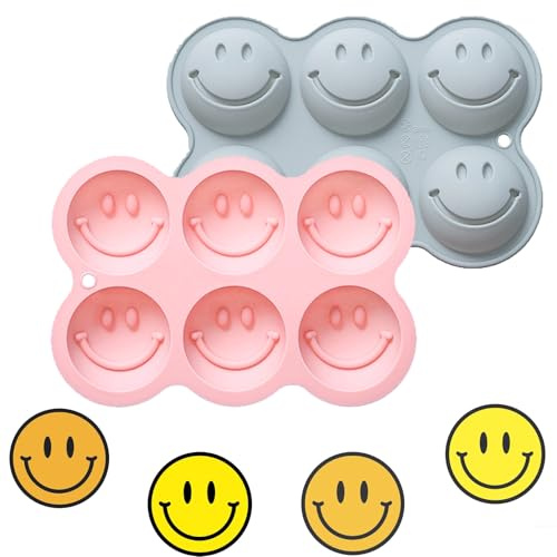 ICNYEKl 2pcs Smiley Face Chocolate Silicone Molds, Face Jelly Pudding Molds | 3D Emoticon Themed Fondant Baking Molds for Cupcake Toppers, Ice Cube Trays, Fudge, Cake, Marzipan, Food-Grade, Non-Stick