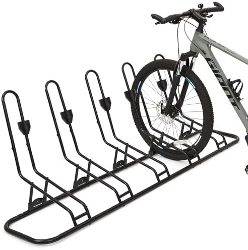 Floor Bike Rack for 5 Bikes, Safeguard Disc Brakes & Derailleurs Design, Waterproof Bicycle Stand Indoor/Outdoor/Garage Use, Fits 12-29 Tires, Upgraded 0.63 Steel Tubes for Stability