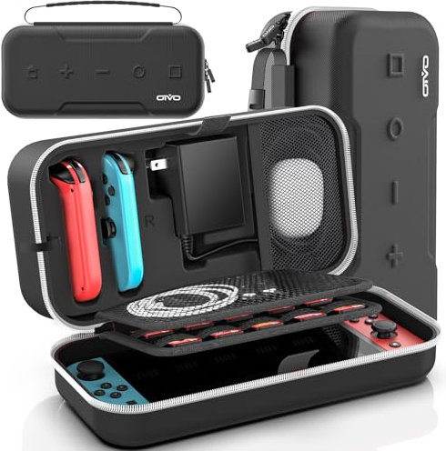 OIVO Switch Tasche kompatibel mit Nintendo Switch/OLED-Modell, Große Switch Tragetasche für Joycon und EU Netzteil, Harte Switch OLED Hülle mit Aufbewahrung für 20 Switch Spiele & Switch Zubehör, Weiß
