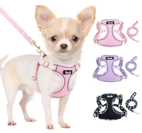 Eyein Small Dog Harness and Lead Set, Soft Mesh Breathable Dog Harness | No Pull Escape Proof No Chock Step-in Puppy Vest Lightweight, Reflective Stripes, for Extra Small Dogs Kitten (Pink, S)