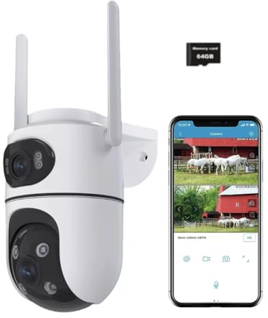 lvssiao WLAN Überwachungskamera Aussen, 6 MP PTZ Outdoor WLAN IP Kamera Überwachung Außen mit Dual-Objektive 64 G SD-Karte Farb-Nachtsicht Intelligent Tracking Hundekamera mit APP 2-Wege-Audio