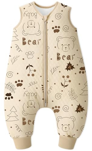 Looxii Schlafsack Baby mit füßen 2.5 Tog Baumwolle Warm Winterschlafsack Baby Schlafsack mit Beinen für Kinder 18-36 Monate Jungen Mädchen 80 cm Beige Bär