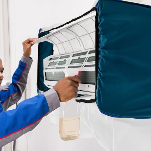 Lot de 11 housses de protection pour le nettoyage des unités intérieures de la climatisation, kit de nettoyage avec couvercle de récupération d'eau, revêtement mural, planche de support, tuyau d'eau