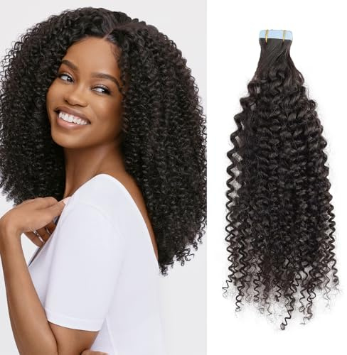 Kinky Curly Tape in Echthaar Extensions Unsichtbare Natürliche Farbe Echtes Haarverlängerung 18 Zoll 10 Stück