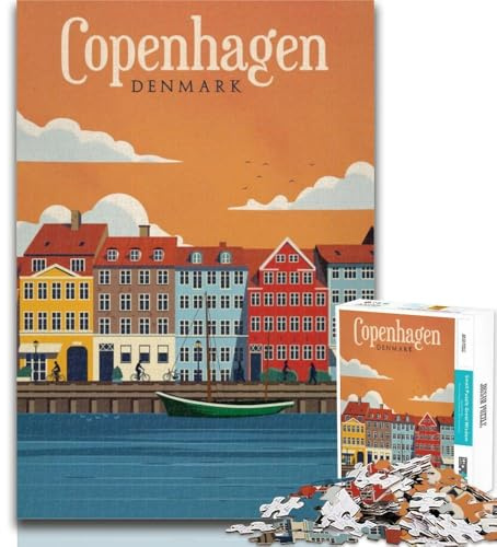 Puzzles Copenhagen Puzzles 1000 Teile für Teenager, Dekomprimierendes intellektuelles Lernspielzeug, Wichtelgeschenke, 26x38cm