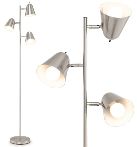 FANTASK 163cm Stehlampe, Lesestehlampe mit 3 E27 Glühbirnen & 360° verstellbaren Lampenschirmen & schwerer Fuß, Retro Stehlampen für Wohnzimmer, Schlafzimmer, Büro (Silber)