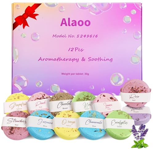 Alaoo 12pcs Bombe da Bagno, Shower Bomb Con Oli Essenziali Naturali, A | Set di Sali da Bagno,Aromaterapia Bombe da Doccia,Relax e Benessere, Profumo Floreale Bath Bomb, Adatto Ragazza Donna Bambini