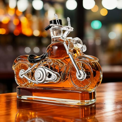 Ghshanog Motorbike Whiskey Decanter,300ml/10oz Glass Wine Bottle,Retro Whiskey Bottle,Motorcycle Shape Liquor Dispenser,3D Sculpted Wine Decanter Decoration for Bar Desk Kitchen