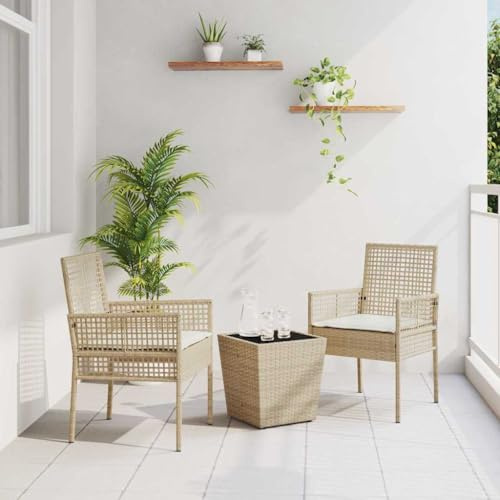 YuuSsea Garten Bistro Set 3-teilig, Beige Poly Rattan, wetterfestes Outdoor Möbel Set mit 2 Stühlen und Tisch, langlebig für Balkon, Terrasse, Garten