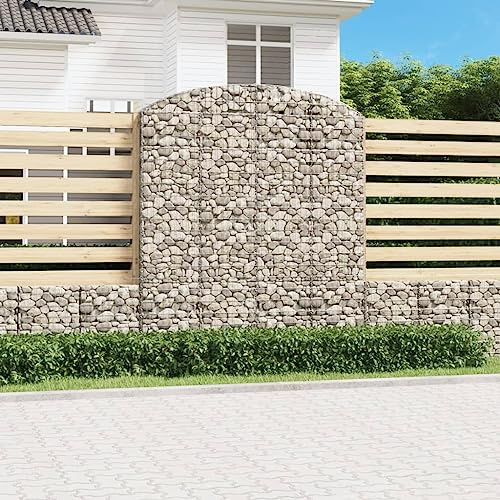 Mandloder Gabione mit Hochbogen 200x50x220/240 cm, verzinktes Eisen, langlebige Gartenbarriere, schalldämmend, für Außenbereich, robuste Konstruktion, Garten