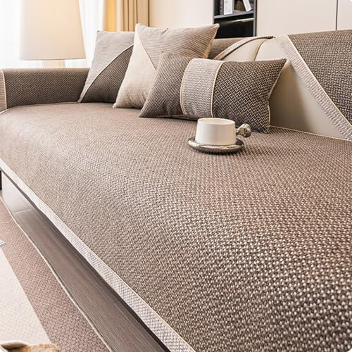 Generisch Sofa üBerzug Sofadecke, Sofabezug Waschbar, Sofa Cover 1 2 3 4 Sitzer Sofaschoner rutschfest, Gewebte Baumwolle Und Leinen, für Wohnzimmersofa,Braun,90x240cm