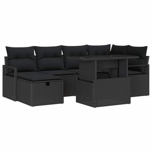 HFXHIJXQ 7-TLG Polyrattan Gartenmöbel-Set 55x55x37 cm wetterfest Balkon Terrasse Sofa 6 Personen Stauraum Kissen